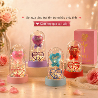 Hộp quà hoa bất tử – Trái tim, hoa hồng, bóng bay chữ S, đèn LED, quà bạn thân & sinh nhật – Món trang trí bàn đẹp