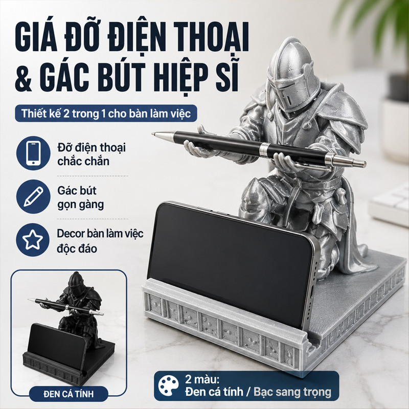 Hiệp Sĩ/Ninja Cầm Bút Để Bàn Decor – Giá Đỡ Điện Thoại, Hộp Cắm Bút Sáng Tạo 3D, Quà Tặng Văn Phòng Độc Đáo