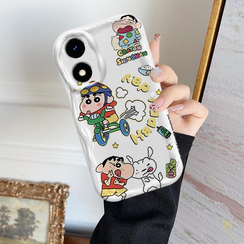 Ốp Lưng Cho OPPO A17 A17K A58 4G A60 4G Vỏ Kem Hoạt Hình Crayon Shin-chan Cặp Đôi Mềm TPU 3D Sóng Silicon Vỏ Điện Thoại
