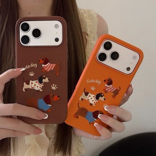 Ốp Điện Thoại Chống Sốc Vải Dachshund Tech Thêu Cho iPhone 17Promax 17pro 15 16 Pro Max Vỏ Di Động Nữ Chống Trơn Trượt