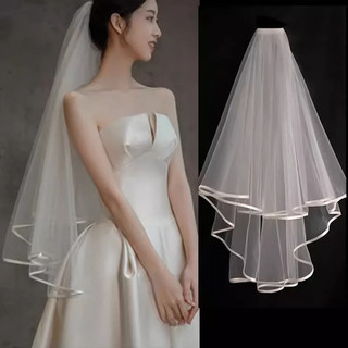 Mạng che mặt trắng Nhiều lớp Sợi lông tơ Cô dâu Cổ áo cưới Giấy chứng nhận Ảnh Mạng che mặt nhỏ Đơn giản Phong cách Mori Studio Mũ đội đầu 26.. 13 YHU