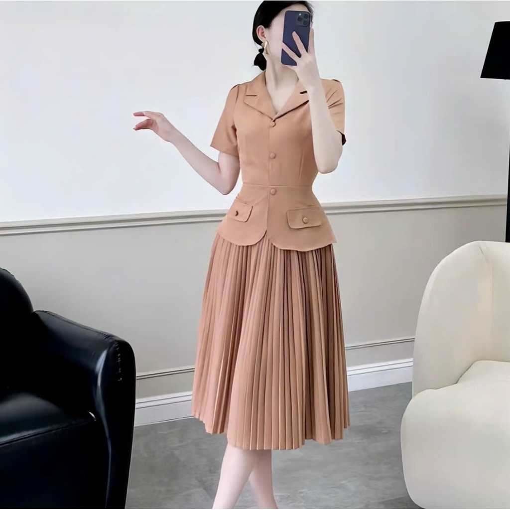 Đầm Nữ DÀI THIẾT KẾ MỚI VEST Phối Chân Váy XẾP LI THỜI TRANG CÔNG SỞ Cực Đẹp HIYU 66 STORE