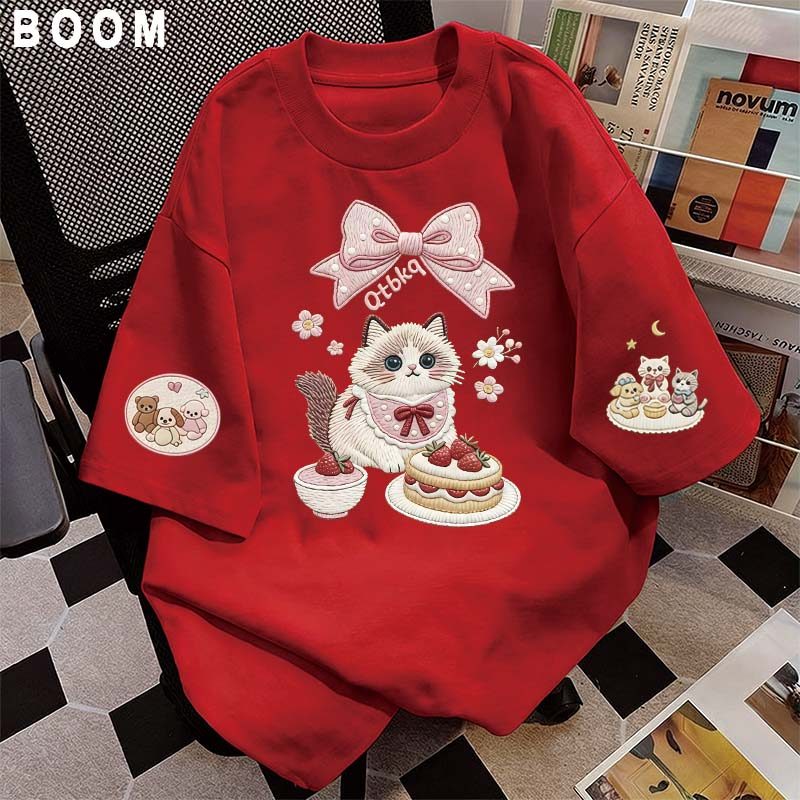 Áo thun chữ thêu nữ kiểu hàn quốc form rộng tay lỡ cổ tròn cotton mát - hè hot trend in cách dễ thương- Local brand #09