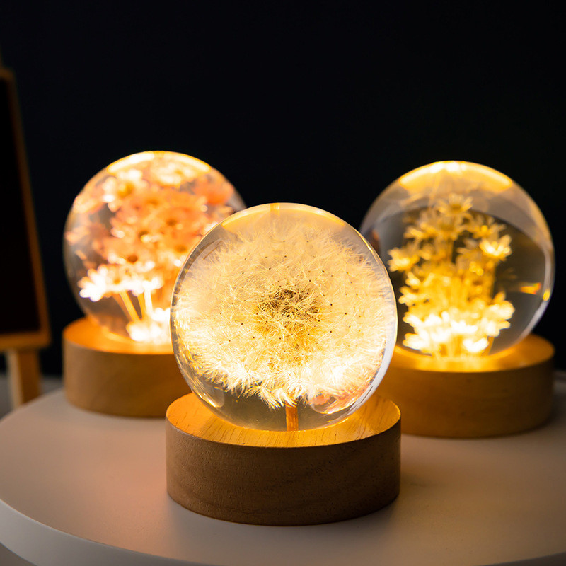 🌤️COD🌤️Đế đèn LED hình cầu pha lê phát sáng, đế gỗ phát sáng, giá đỡ đèn USB, đế đèn ngủ nhỏ.