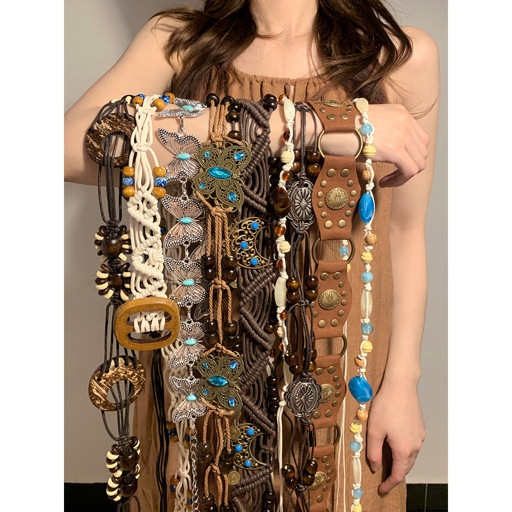Dây đeo thắt lưng bohemian màu cà phê cổ điển dành cho phụ nữ