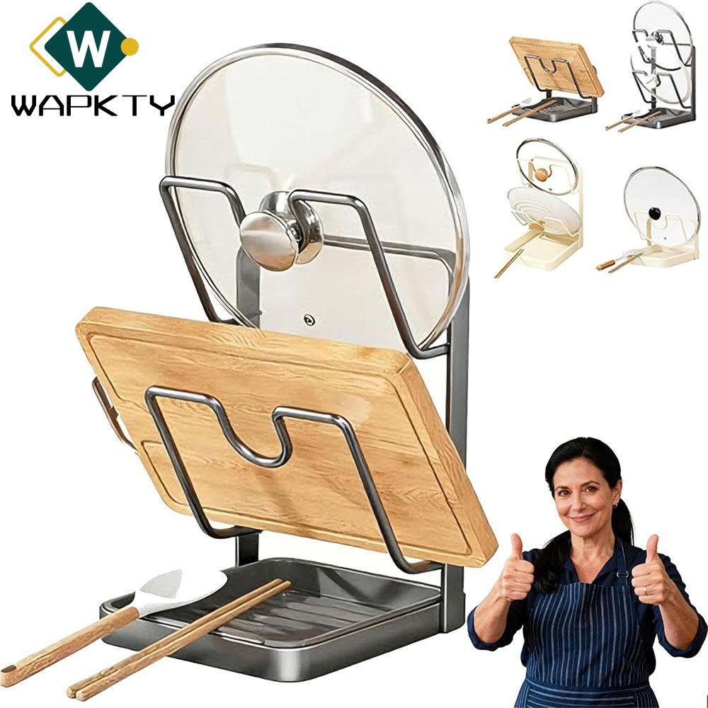 Giá đỡ nắp nồi nhà bếp WAPKTY, Giá đựng nắp nồi nhà bếp bền đa chức năng, có khay nhỏ giọt có thể tháo rời Giá sắp xếp
