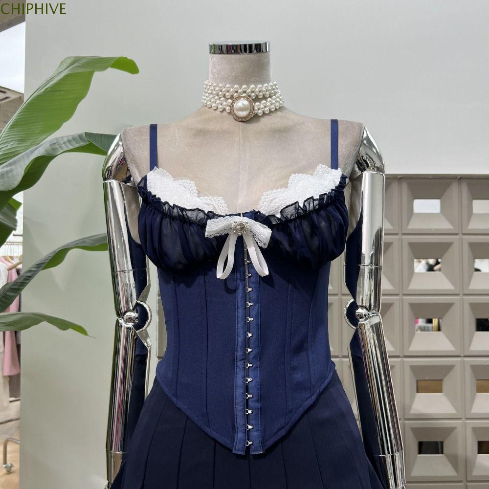 CHIPHIVE Ren Hoa Camisole, Ruffle Buckle Ren Corset, Thanh Lịch Không Tay Ngọt Ngào Áo Crop Tops Xuân Hè