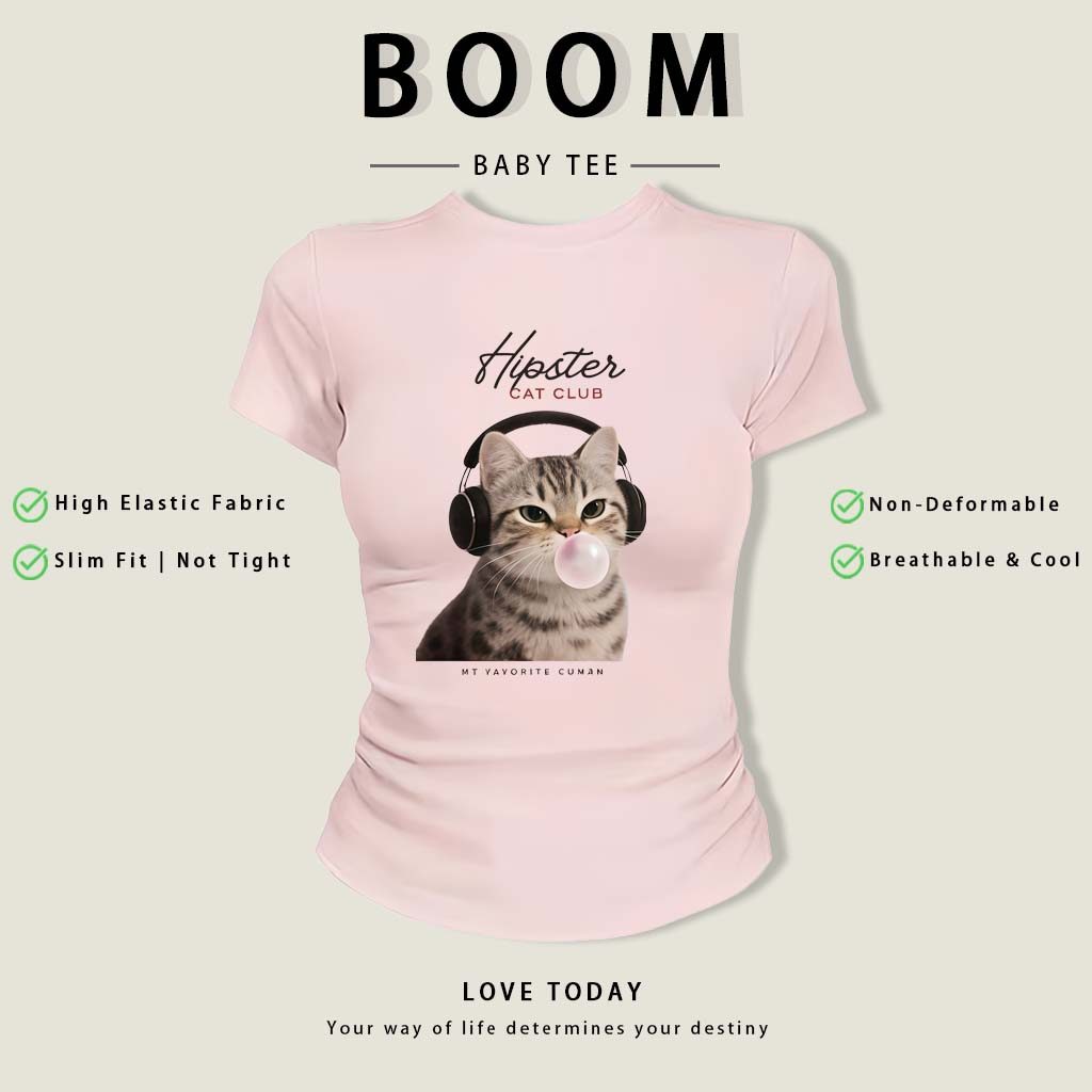 BOOM Áo Baby Tee Nữ Cotton Ôm Body-Áo Thun Ngắn Tay Y2K In Hình PhongCách Mùa Hè, Cổ Tròn Hàng Đầucách hàn quốc phongE35