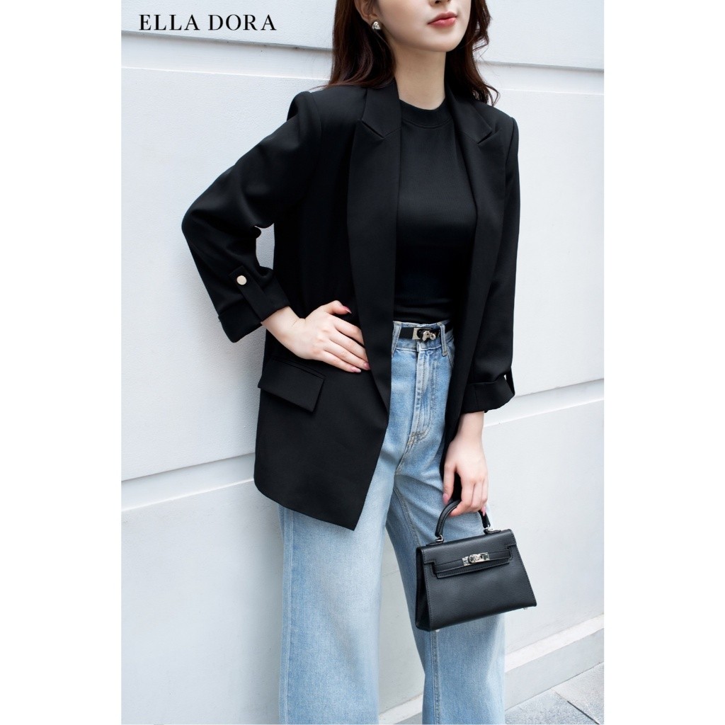 Áo blazer ELLA DORA form dáng suông không cúc cổ ve hiện đại thanh lịch 2 màu ĐEN/ĐỎ [V21]