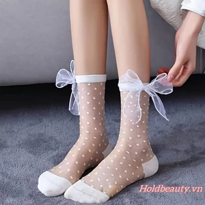 Tất Sheer nữ có chấm nơ trang trí, thoáng khí, phù hợp mùa hè