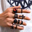 Bộ Nhẫn Halloween Gothic Nam - Mạ Hợp Kim Đen Skull Cross Spider Red Eye Design - Có Thể Điều Chỉnh Mở Phù Hợp Với Đa Năng Có Thể Xếp Chồng