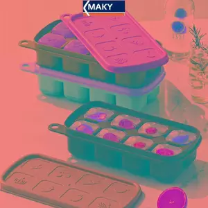 MAKY 1Pc 8 Cell Khuôn Silicon Cấp Thực Phẩm Lưới Đá Có Nắp Hộp Đựng Đá Khay Làm Khuôn Hộp Bảo Quản Đá Có Thể Tái Sử Dụng DIY Tiện Ích Nhà Bếp VN