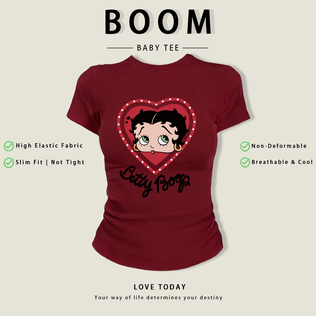 BOOM Áo Baby Tee Nữ Cotton Ôm Body-Áo Thun Ngắn Tay Y2K In Hình PhongCách Mùa Hè, Cổ Tròn Hàng Đầucách hàn quốc phongR04