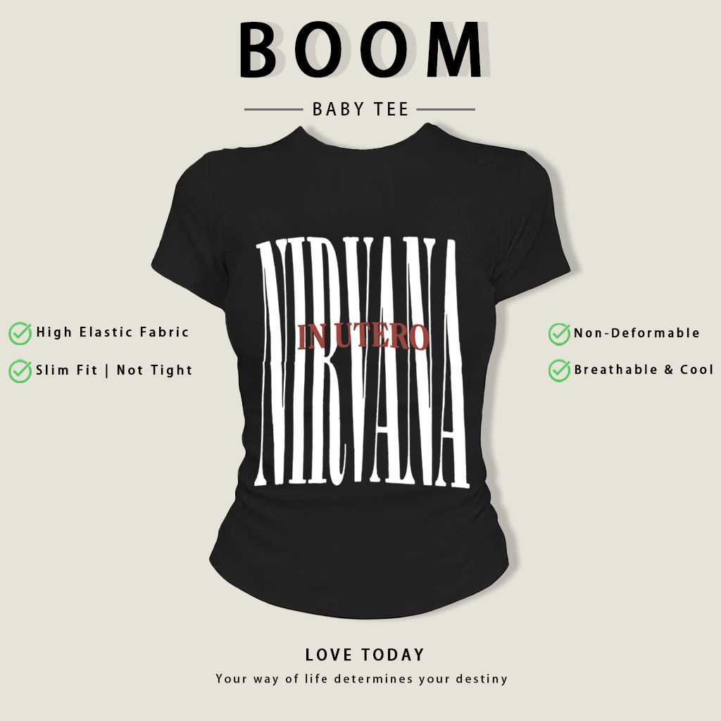 BOOM Áo Baby Tee Nữ Cotton Ôm Body-Áo Thun Ngắn Tay Y2K In Hình PhongCách Mùa Hè, Cổ Tròn Hàng Đầucách hàn quốc phongR19