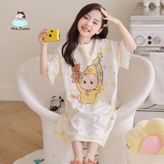 Váy ngủ bé gái tay ngắn in hình dễ thương - đồ ngủ mùa hè thoáng mát mặc nhà phong cách xinh xắn