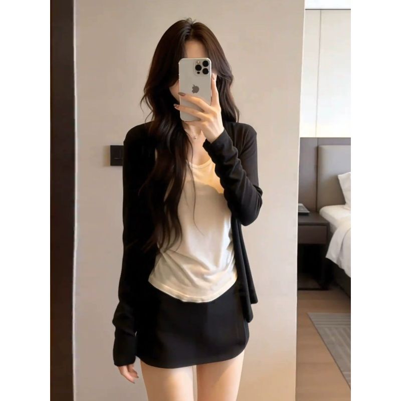Áo len cardigan kiểu dáng khổng lồ phong cách Hàn Quốc màu đen, phù hợp mùa xuân hè