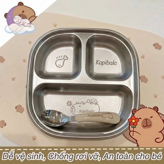 Thép không gỉ Bé Đĩa Capybara Thiết Kế 3 Ngăn Thìa Dễ Dàng Vệ Sinh Khay Ăn Trưa Cho Bé