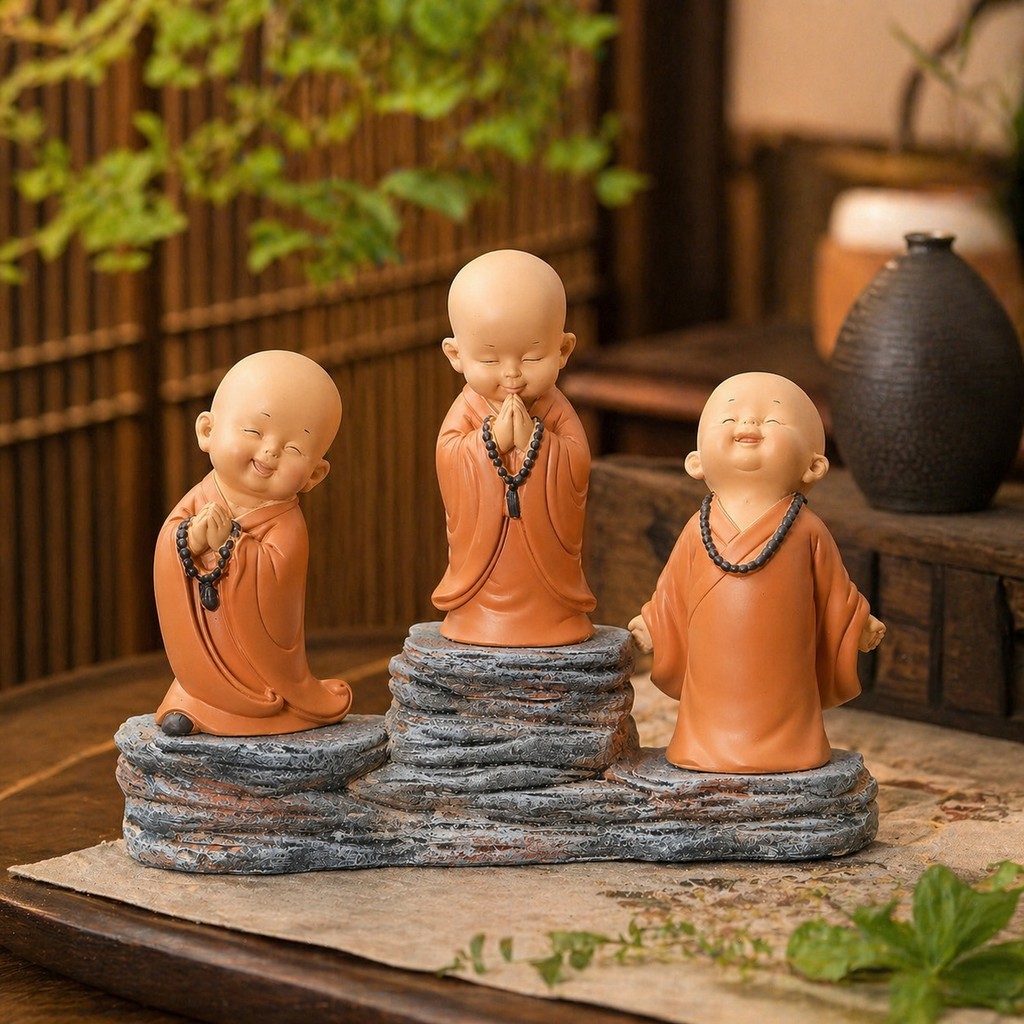 Tượng 3 Chú Tiểu Mini Có Đế & Chữ | Tượng Trang Trí Phong Thủy, Decor Bàn Làm Việc, Quà Tặng Ý Nghĩa