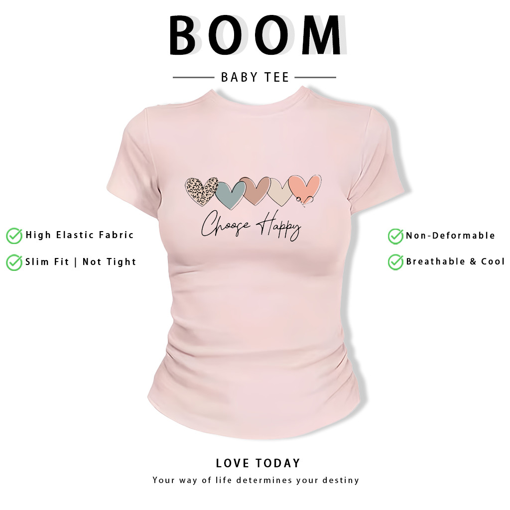 BOOM Áo Baby Tee Nữ Cotton Ôm Body-Áo Thun Ngắn Tay Y2K In Hình PhongCách Mùa Hè, Cổ Tròn Hàng Đầucách hàn quốc phongA63