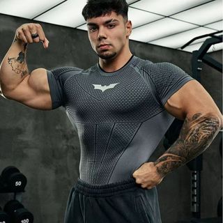 Áo thun thể dục nén Logo Batman dành cho nam, Dụng cụ tập luyện xây dựng cơ bắp thoáng khí khô nhanh