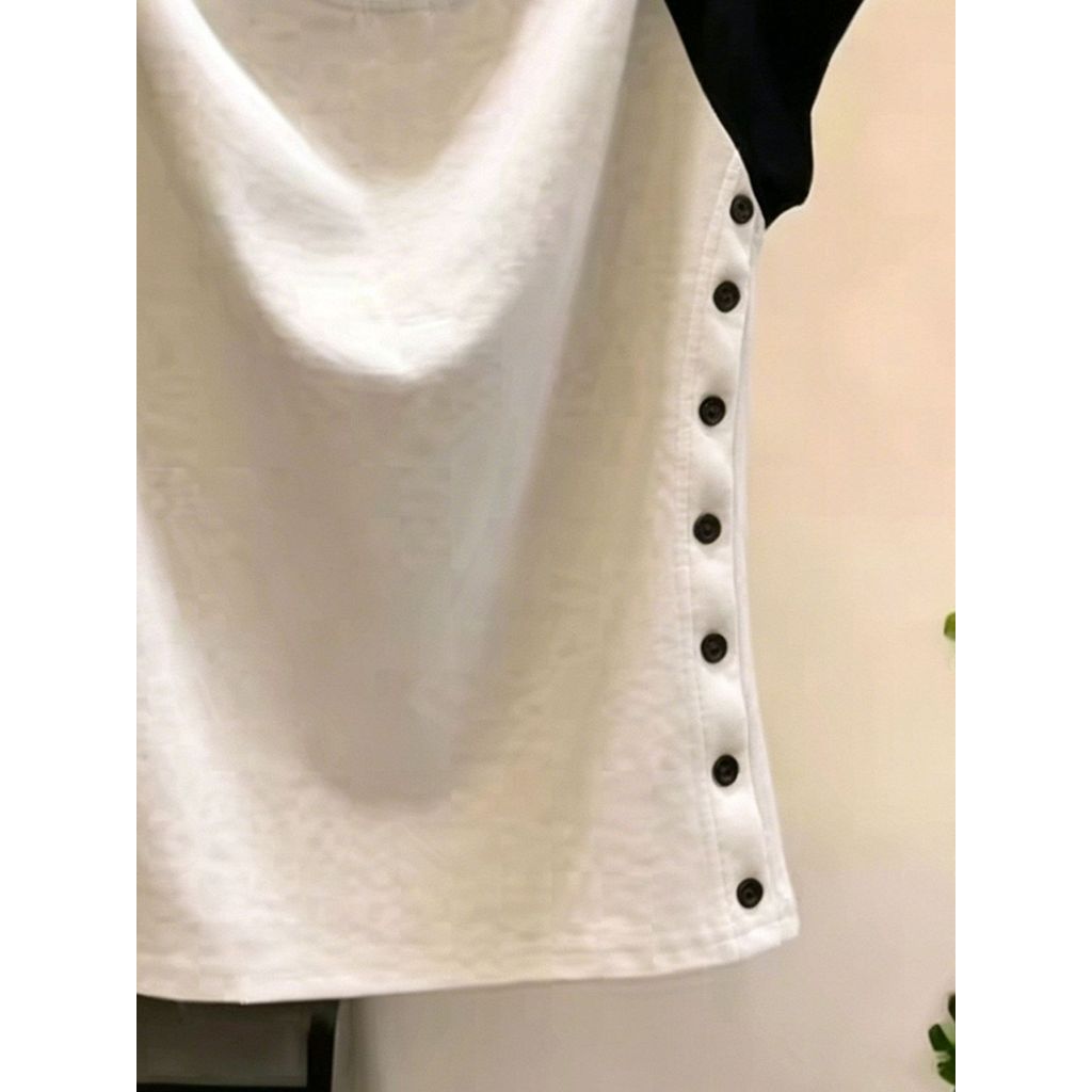Quần áo nữ Cotton chải kỹ Milyfashion Áo thun ngắn tay màu tương phản eo hẹp Áo thun ngắn tay Slim-Fit Slimmer Look Top