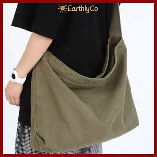 EARTHLYCO Túi đeo vai vải Canvas dung tích lớn, túi Tote du lịch đa năng Hàn Quốc đi học