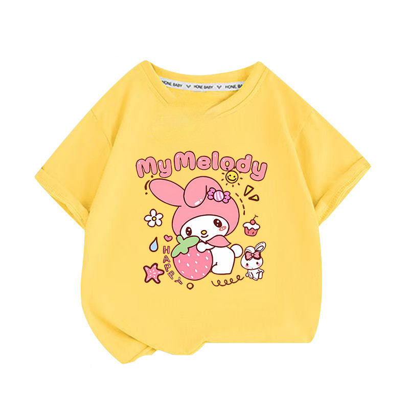 2D My Melody Hoạt Hình In Hình Trẻ Em Tay Ngắn Tee Rời Cắt Cho Mùa Hè Hàng Ngày Thường Ngày Và Lớp Mặc