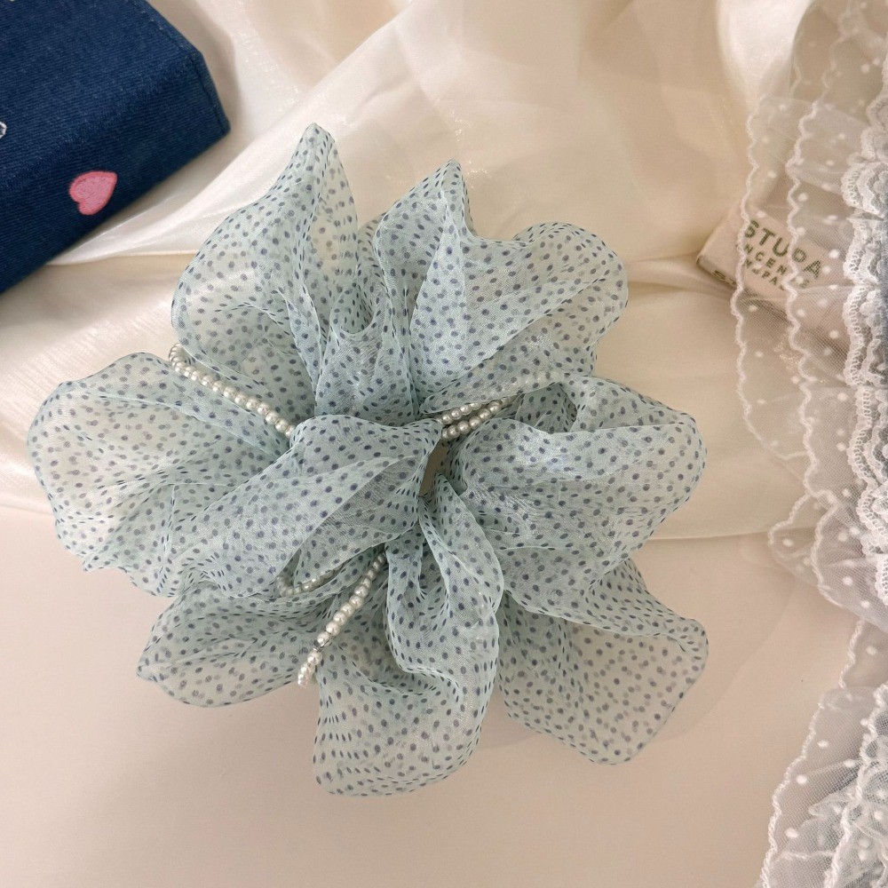 Hululu / Phong Cách Hàn Quốc Phong Cách Mới Ngọt Ngào Chấm Bi Lưới Ngọc Trai Scrunchy Tóc Dễ Thương Sang Trọng Dây Buộc Tóc Bóng Tóc Mũ Đội Đầu
