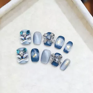 Xanh Rhyme Sư Tử Đánh Thức Năm Mới Phong Cách Trung Hoa Sư Tử Xanh Đánh Thức Làm Móng Tay Làm Trắng Nguyên Chất Handmade Chất Lượng Cao Đeo Móng Tay