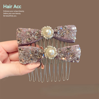 Màu Hồng Kim Cương Giả Nơ Ngọc Trai Chèn Lược Nữ Trán Tóc Nơ Tóc Tính Khí Thanh Lịch Cao Cấp Phụ Kiện Tóc Nữ