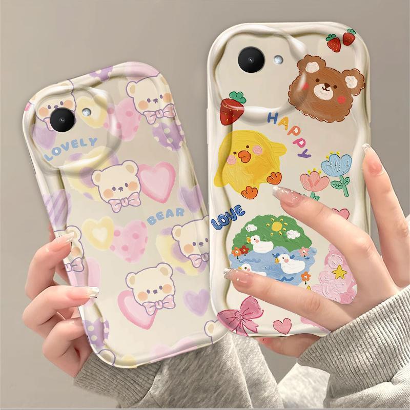 Thích Hợp Cho Realme C30 C30S Narzo 50i Prime 3D Thẩm Mỹ Mềm TPU Gấu Tình Yêu Hoa Chống Sốc Trường Hợp Điện Thoại