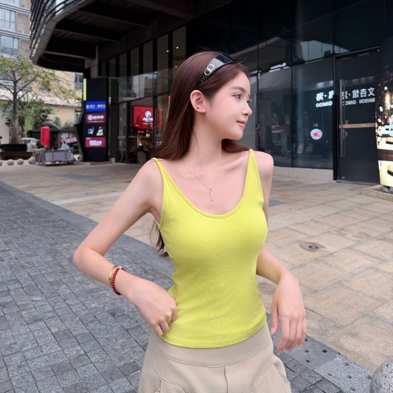 [Hàng mới về] Dopamine Hot Girl Áo yếm chéo gợi cảm Mặc bên trong Mặc bên ngoài Slim-fit với miếng đệm ngực Mặt sau đẹp Dây phía sau đáy Top