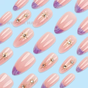 24 Chiếc Móng Tay Giả Màu Hồng Với Pháp Mauve Đầu Chống Chip Chống Mờ Móng Tay Giả Cho Chuyên Nghiệp Nail Art Salon Cung Cấp