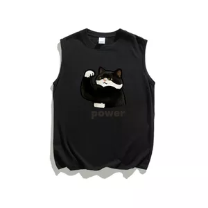 Mỹ Cơ Bắp Sức Mạnh Bò Mèo Vui Vẻ Áo Thun Không Tay Nguyên Chất Cotton Nặng Rời Áo Vest Hợp Thời Trang Cặp Đôi Phong Cách