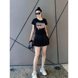 Bộ croptop váy xoè đơn giản dễ mặc kín đáo tập aerobic, đi bơi, nhảy shuffler dance,...