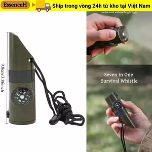 Còi đa chức năng ESSENCEH, Còi khẩn cấp nhiệt kế đa chức năng, Chất lượng cao 7 trong 1 với đèn Led Đi bộ đường dài Dụng cụ khẩn cấp Dụng cụ ngoài trời
