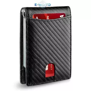 Ví mỏng tối giản E-WOITD dành cho nam có kẹp tiền RFID Bloing Front Poet Da thật E-WOITD