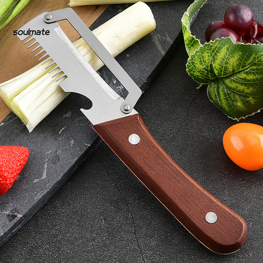 Dụng cụ gọt vỏ cà rốt 2 trong 1 lưỡi rộng thép không gỉ, tay cầm gỗ, kèm mở chai – gọt nhanh cho cà rốt, khoai tây