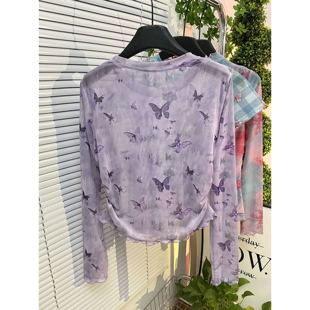 Milyfashion Tie-Dye In Gạc Chống Nắng Dài Tay T Mỏng Tím Ngắn