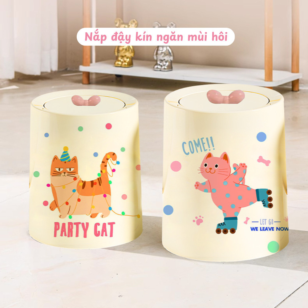 Thùng Rác HomeMate 2 Lớp Hình Mèo Dễ Thương, Thùng Rác Có Nắp Lật Đậy Kín Chất Liệu PP Cao Cấp