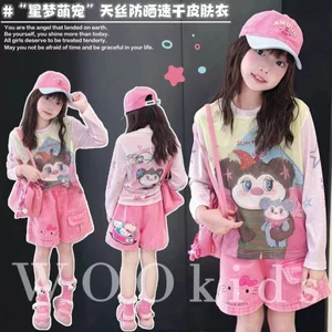 Bé Gái Mỏng Dài Tay Áo Thun Mùa Hè Phong Cách Mới Trẻ Em Thời Trang In Hình Sweet Top