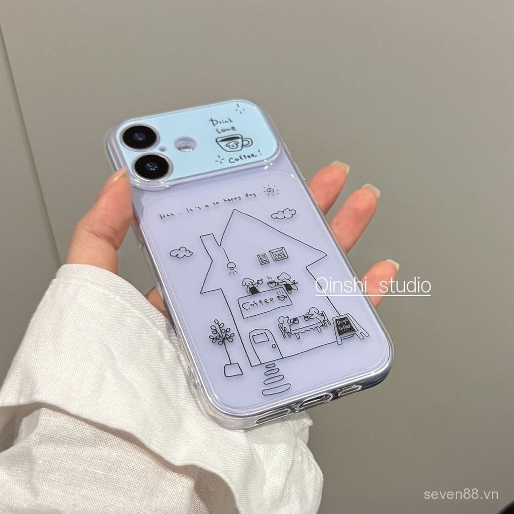 Ốp Điện Thoại Thích Hợp Cho iPhone 13 14 15 16 17 Pro max Plus Coffee House Puppy Cửa Sổ Lớn Chống Sốc Vỏ Bảo Vệ Chống Sốc Bao Gồm Tất Cả OZMB