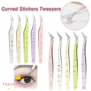 Nhíp lông mi giả TOPTOOLCX, Nhíp nối mi có độ chính xác cao bằng da, Máy uốn mi bằng thép không gỉ chống tĩnh điện hoạt hình chuyên nghiệp Dụng cụ trang điểm làm đẹp