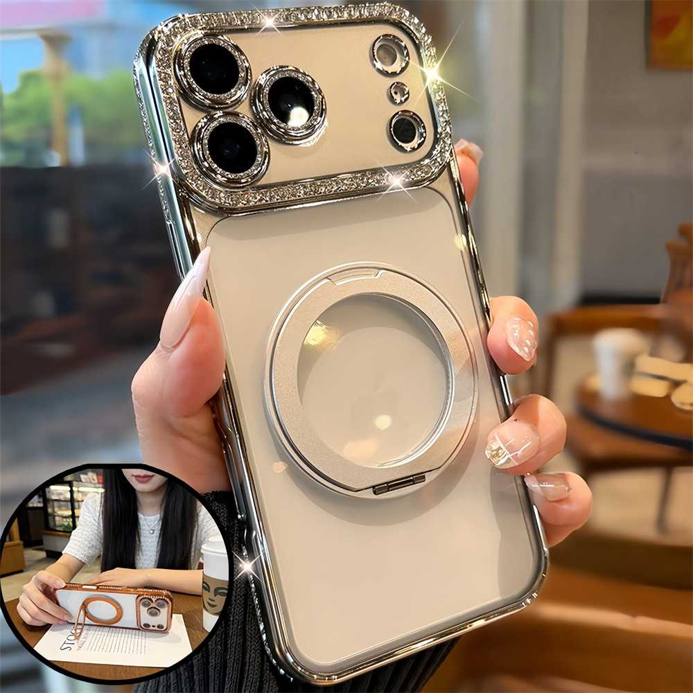 Ốp điện thoại khung từ tính rỗng kim cương Flash cho iPhone 17 Pro Max 16 11 12 13 14 15 pro max Bao gồm tất cả bảo vệ ống kính máy ảnh vỏ mềm Vỏ bảo vệ vỏ điện thoại