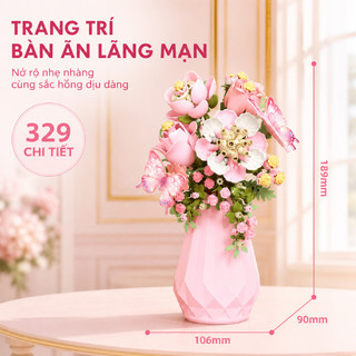 Khối xây dựng hoa DIY – hướng dương, bướm – Cắm hoa bó, có bình – Trang trí nhà cửa, quà tặng bé gái, dễ lắp ráp