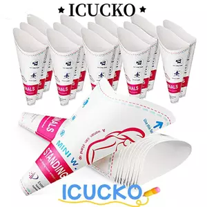 ICUCKO 12 / 20 Chiếc Cốc Giấy Pee Di Động, Thiết Bị Nước Tiểu Nữ Có Thể Gập Lại Dùng Một Lần, Phễu Nước Tiểu Đứng Lên Nữ Chống Rò Rỉ Tiện Lợi