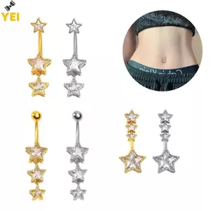 < YEI > Nhẫn buộc bụng hình ngôi sao pha lê bằng thép không gỉ Dainsty Zircon Rốn Nhẫn Bụng Xuyên cơ thể Đồ trang sức mới