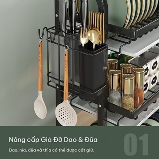 Kệ lưu trữ chén đĩa trên bồn rửa, Kệ thoát nước nhà bếp, Tủ đựng chén đĩa đa năng, Thiết bị nhà bếp tiện dụng