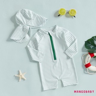 MG-Toddler Bé Trai Bé Gái Rash Guard Đồ Bơi Có Mũ 2 Chiếc Bộ Họa Tiết Sọc Zip Up Tay Dài Cổ Tròn Đồ Bơi Cho Bé