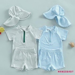 MG-Boys 'Rash Guard Set Bộ đồ bơi 3 mảnh Nhanh khô Bảo vệ phát ban Sọc tay ngắn Quần bơi Mũ bơi Bộ đồ tắm